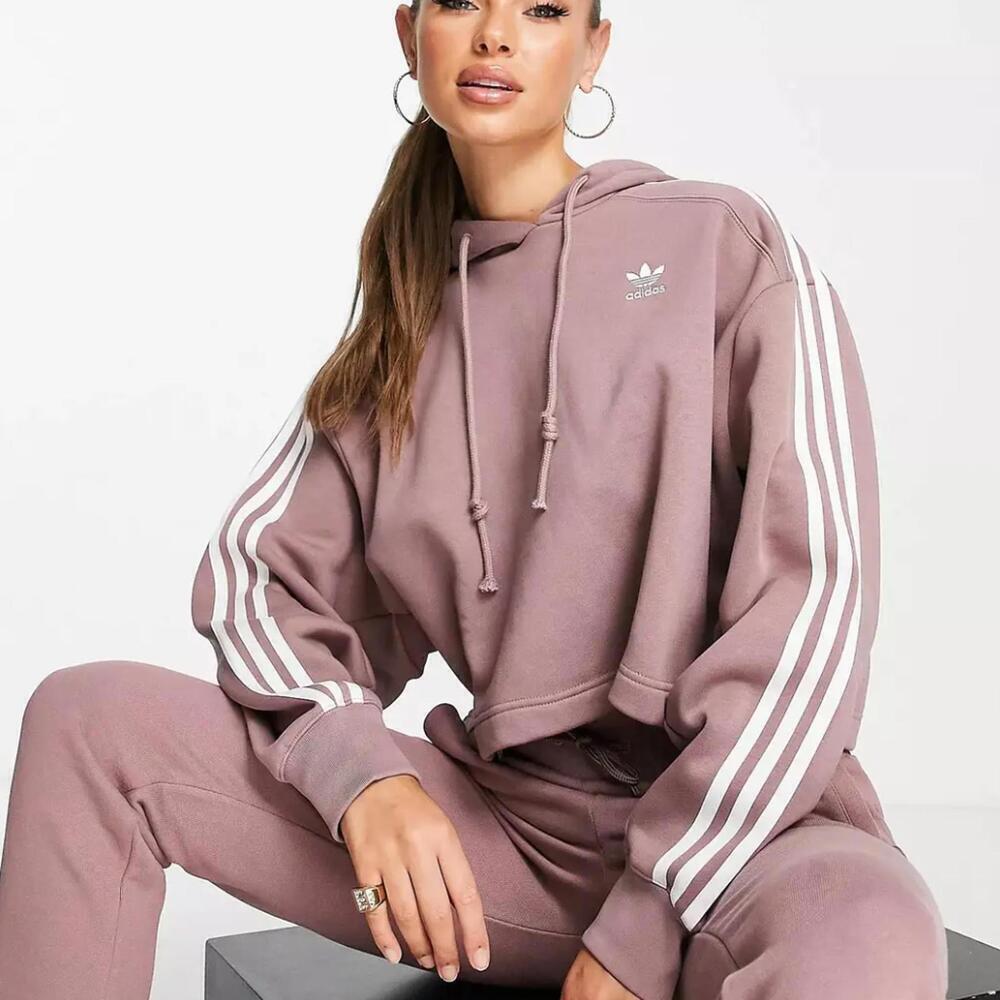 Pre-Owned Adidas Adicolor Womens Cropped Hoodie - Wonder Oxide - Size L